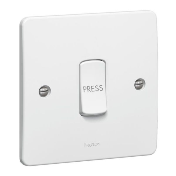 Legrand Press Switch, Compact Press Button Switch for Simple Control, Rated at 10A, Designed with Ergonomic Button and Durable Components for Long Term Use